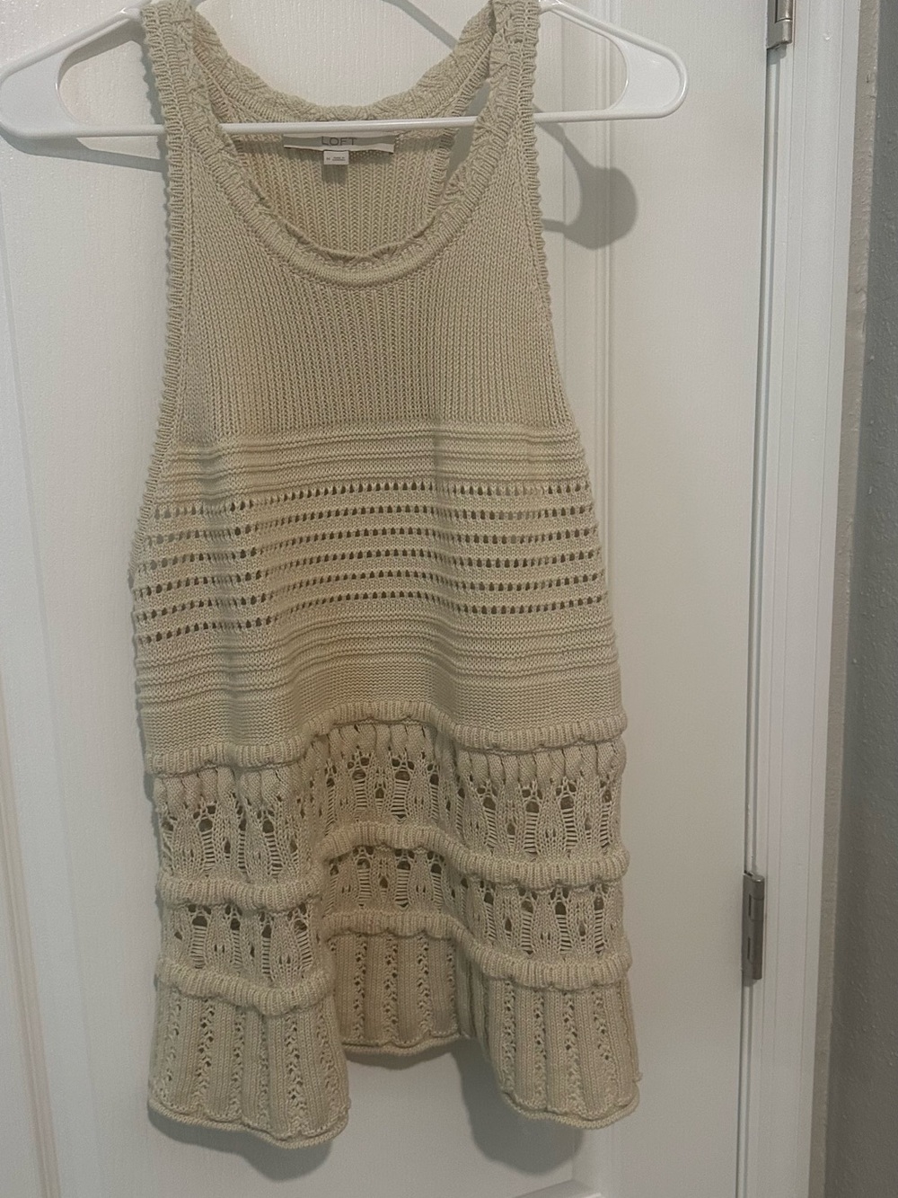 LOFT Cream Crochet-Trim Knit Tank